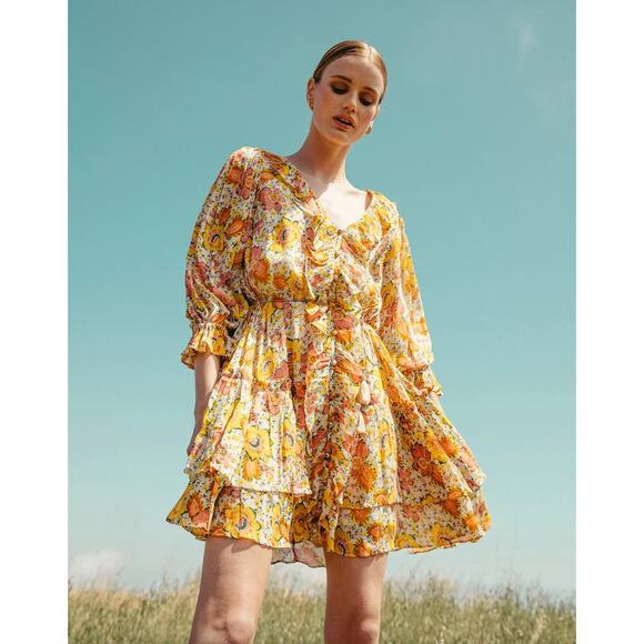 Cleobella V-Neck Audrey Mini Dress in Lucia Floral Size S Bloomcore Bridal Prep - Picture 1 of 14